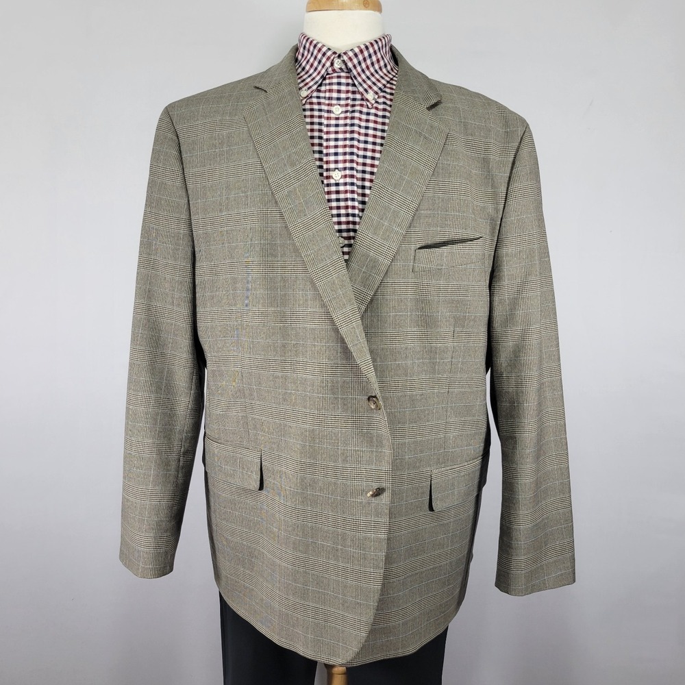 Stafford Men's Sport Coat Blazer Two Button Brown‎ Plaid Classic Fit 52R Travel
